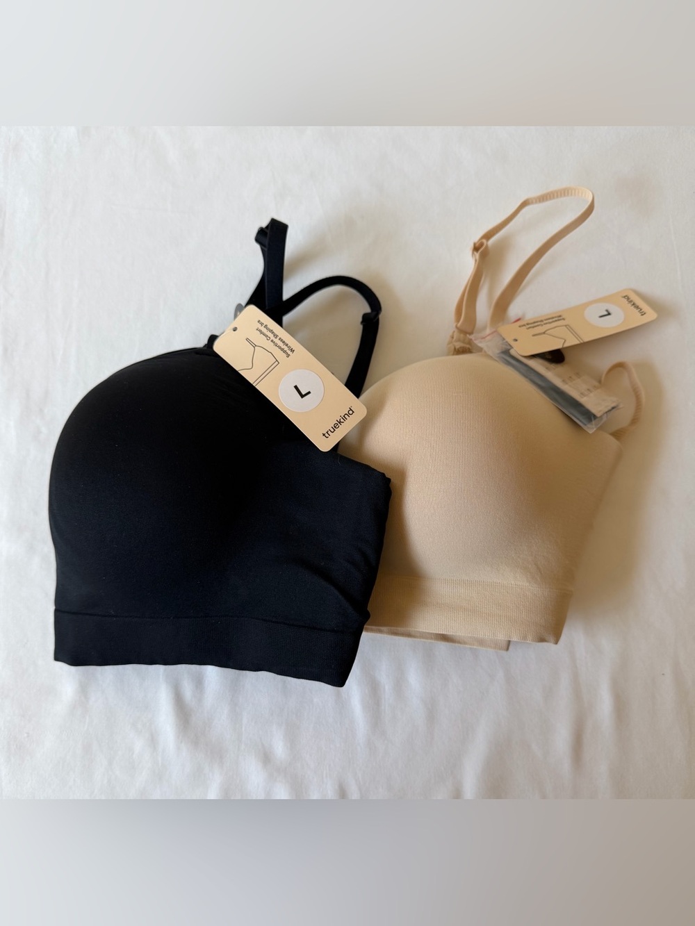 NWT Truekind Supportive Comfort Wireless Shaping Bras Black & Nude Size Large